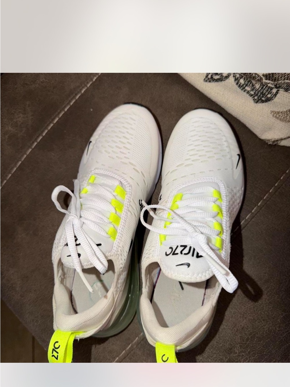 Nike Women’s Air Max 270 White with Neon Yellow Accents - Picture 3 of 3
